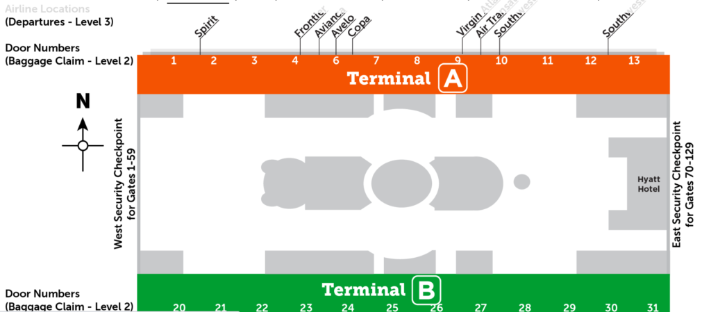 Orlando Airport Airline Location A and B Terminal Map